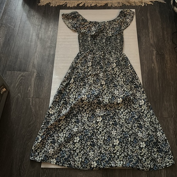 Art Class Floral Shirred Waist High Low Dress XL Boho Fairycore Mermaid Whimsy - Picture 3 of 9